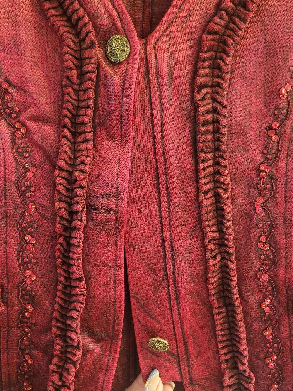Parsley & Sage Embellished Ruffle Trim Jacket | Boho Artsy Cardigan | Medium - Picture 8 of 12